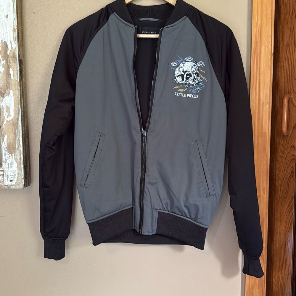 Zara man lost fragment little pieces skull bomber jacket size small embroidered